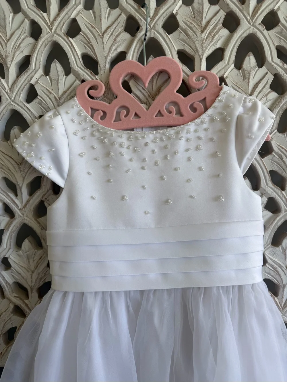 David's Bridal White Beaded Bodice Flower Girl Dress - Picture 3 of 7